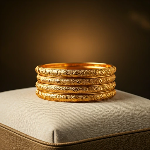 Gold bangles on velvet cushion